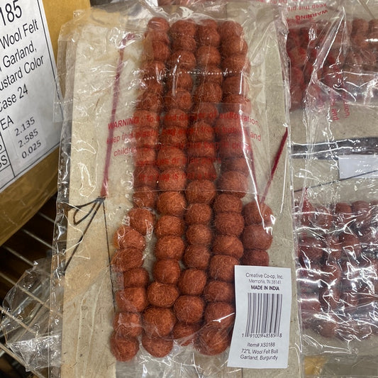 72”L Wool Felt Ball Garland- Burgundy Mini