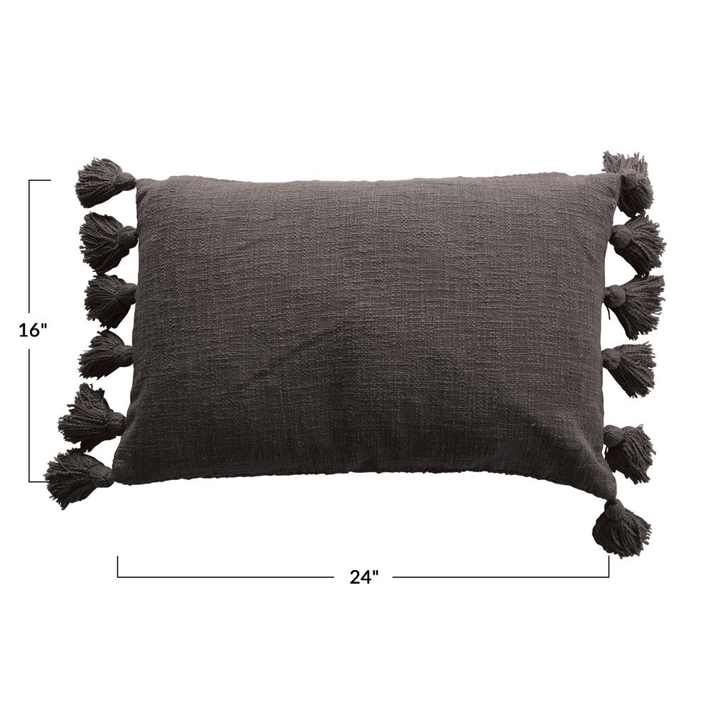 Brown Slub Pillow with Tassels